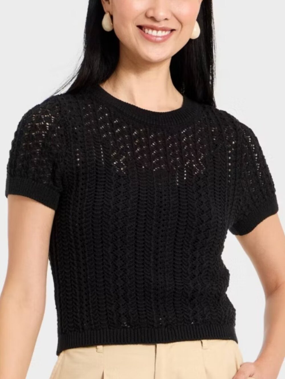 SHORT SLEEVE CROCHET SWEATER TOP!